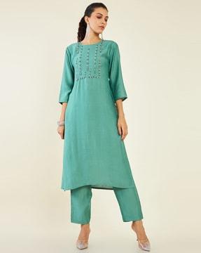 embellished straight kurta with pants