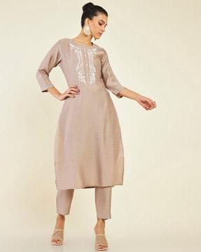 embellished straight kurta with pants