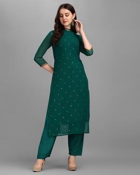 embellished straight kurta with pants