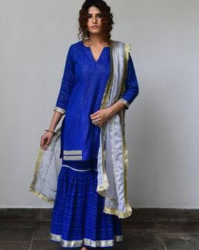 embellished straight kurta with sharara set