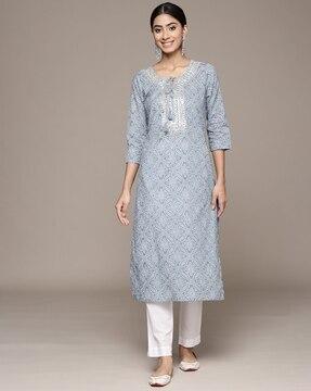 embellished straight kurta with tassels