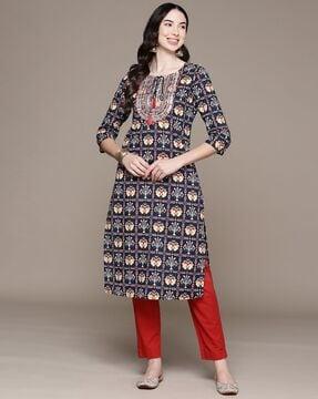 embellished straight kurta with tassels