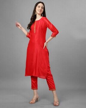 embellished straight kurta