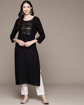 embellished straight kurta