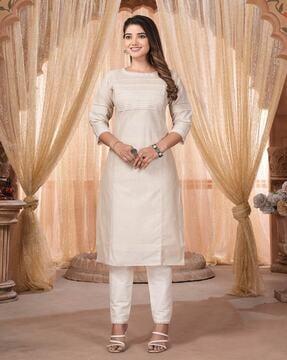 embellished straight kurti with boat neck