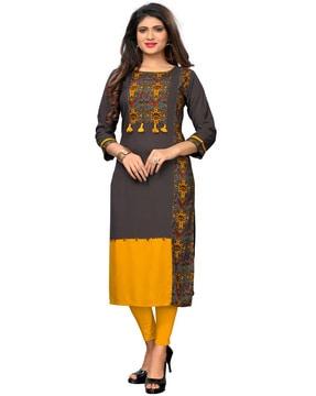 embellished straight rayon kurta