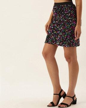 embellished straight skirt with elasticated waist
