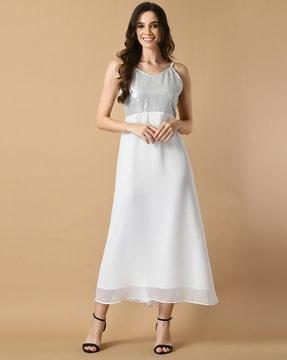 embellished strappy a-line dress