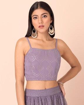 embellished strappy peplum crop top