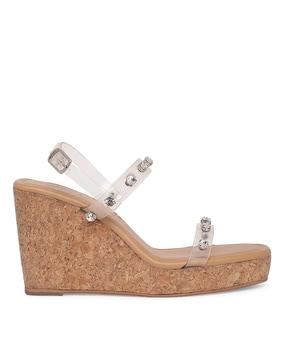 embellished strappy wedges with buckle fastening