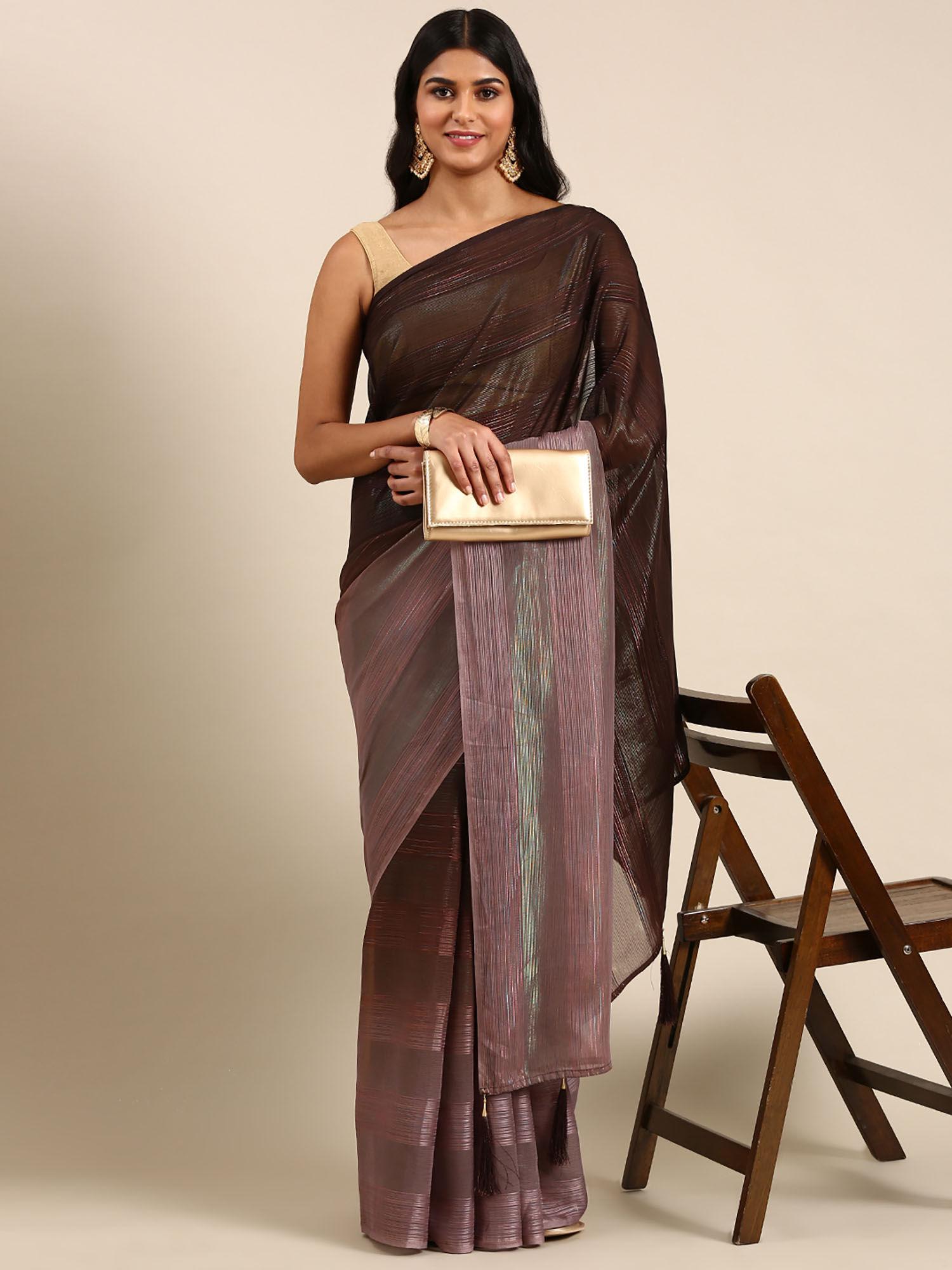 embellished striped saree with unstitched blouse