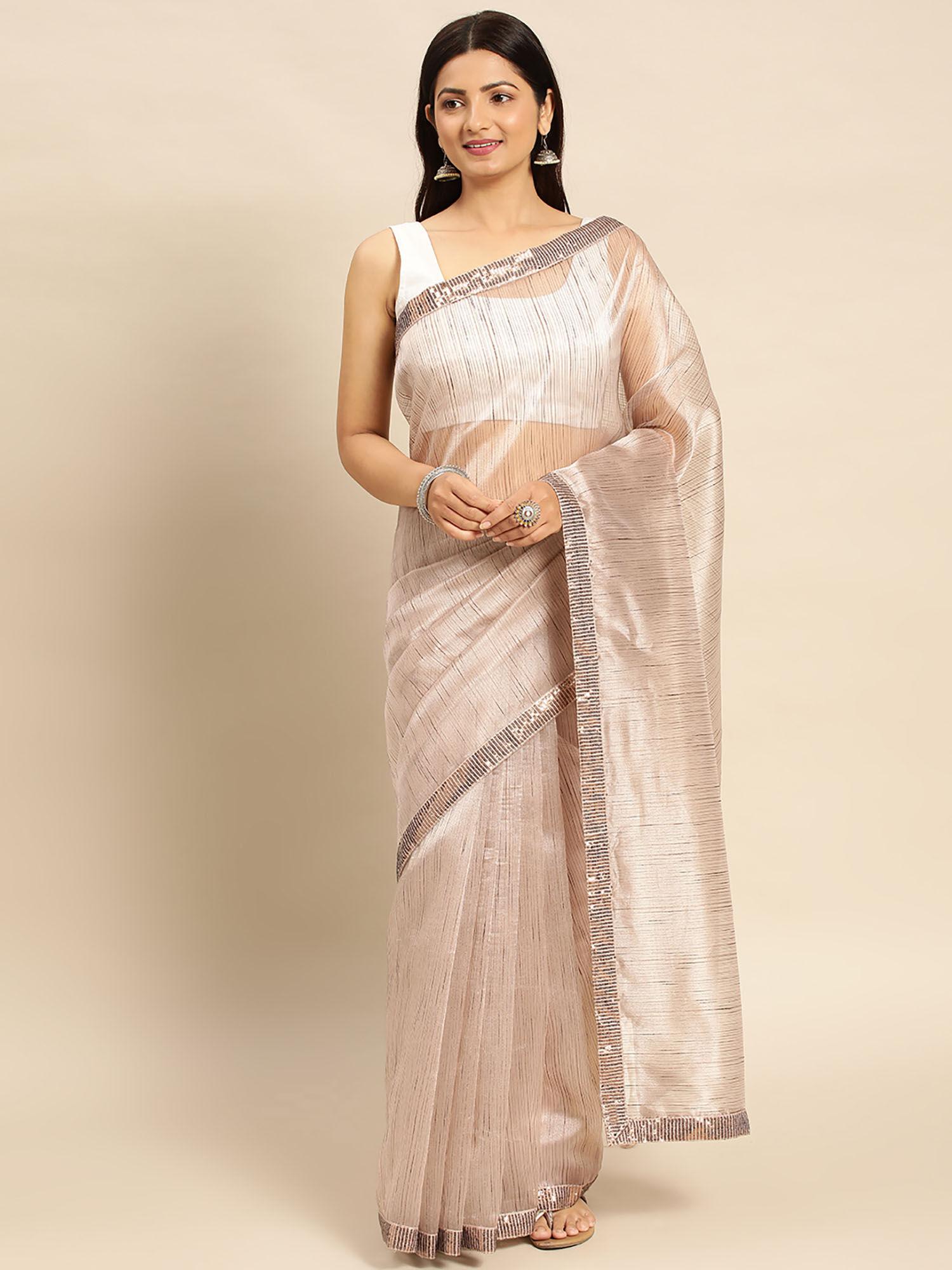 embellished striped sequined pure georgette saree with unstitched blouse