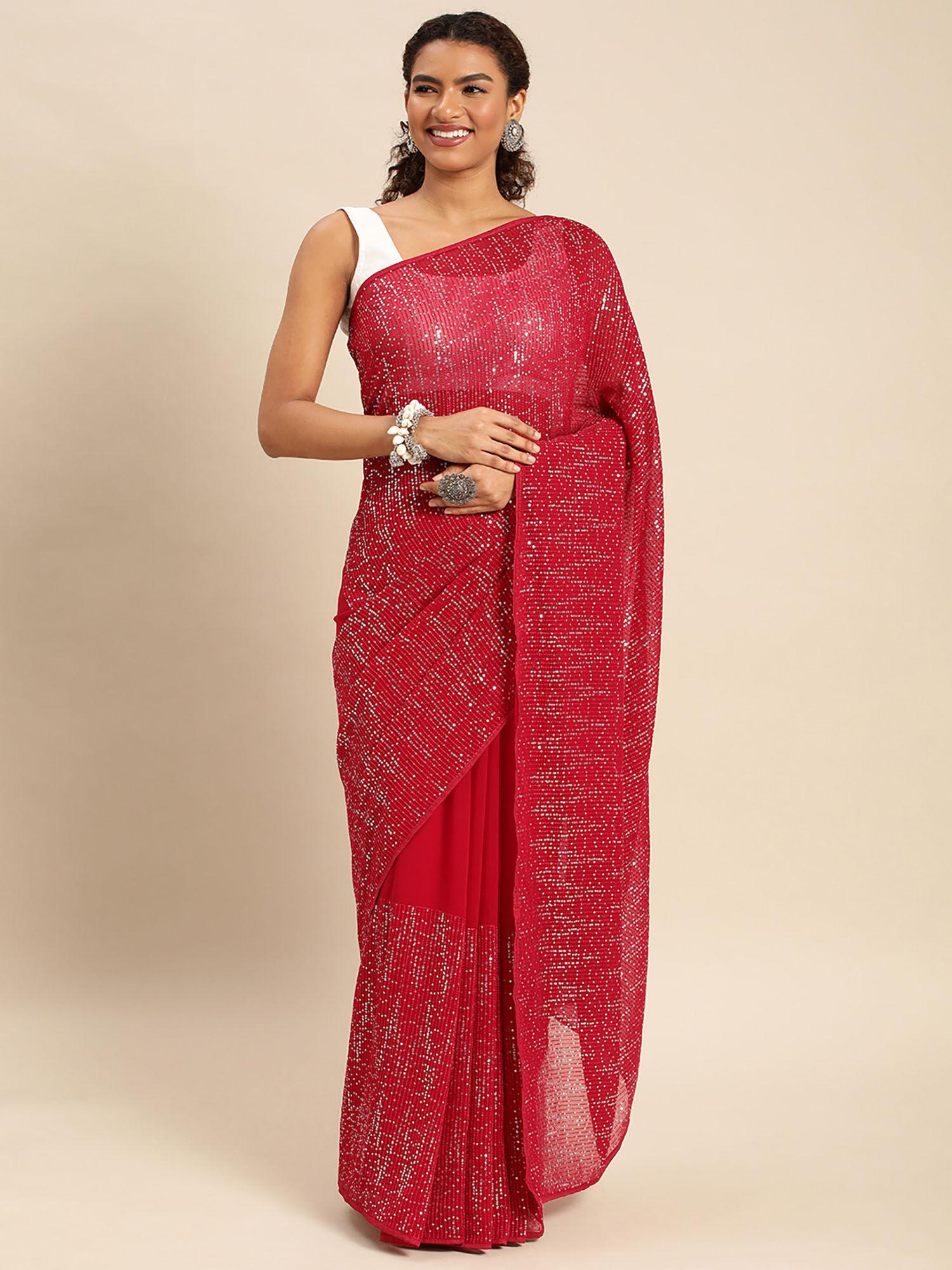 embellished striped sequined saree with unstitched blouse