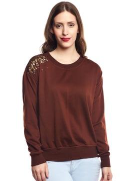 embellished sweatshirt with full-sleeves