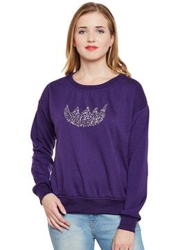 embellished sweatshirt with ribbed hems