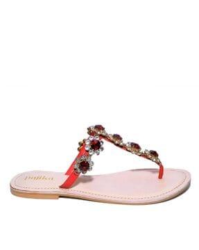 embellished t-strap flat sandals