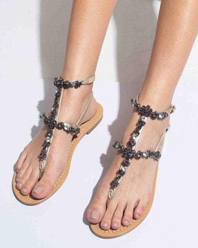 embellished t-strap flat sandals