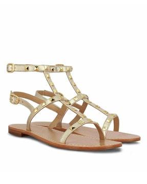 embellished t-strap sandals with ankle-strap