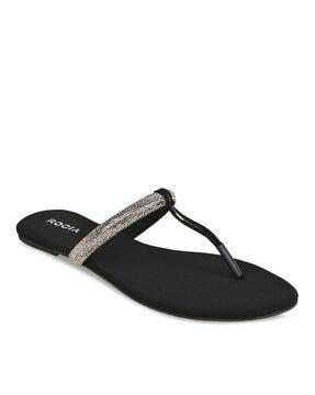 embellished t-strap slip-on diamante sandals