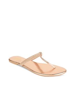 embellished t-strap slip-on flat sandals