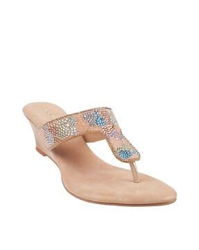 embellished t-strap wedges