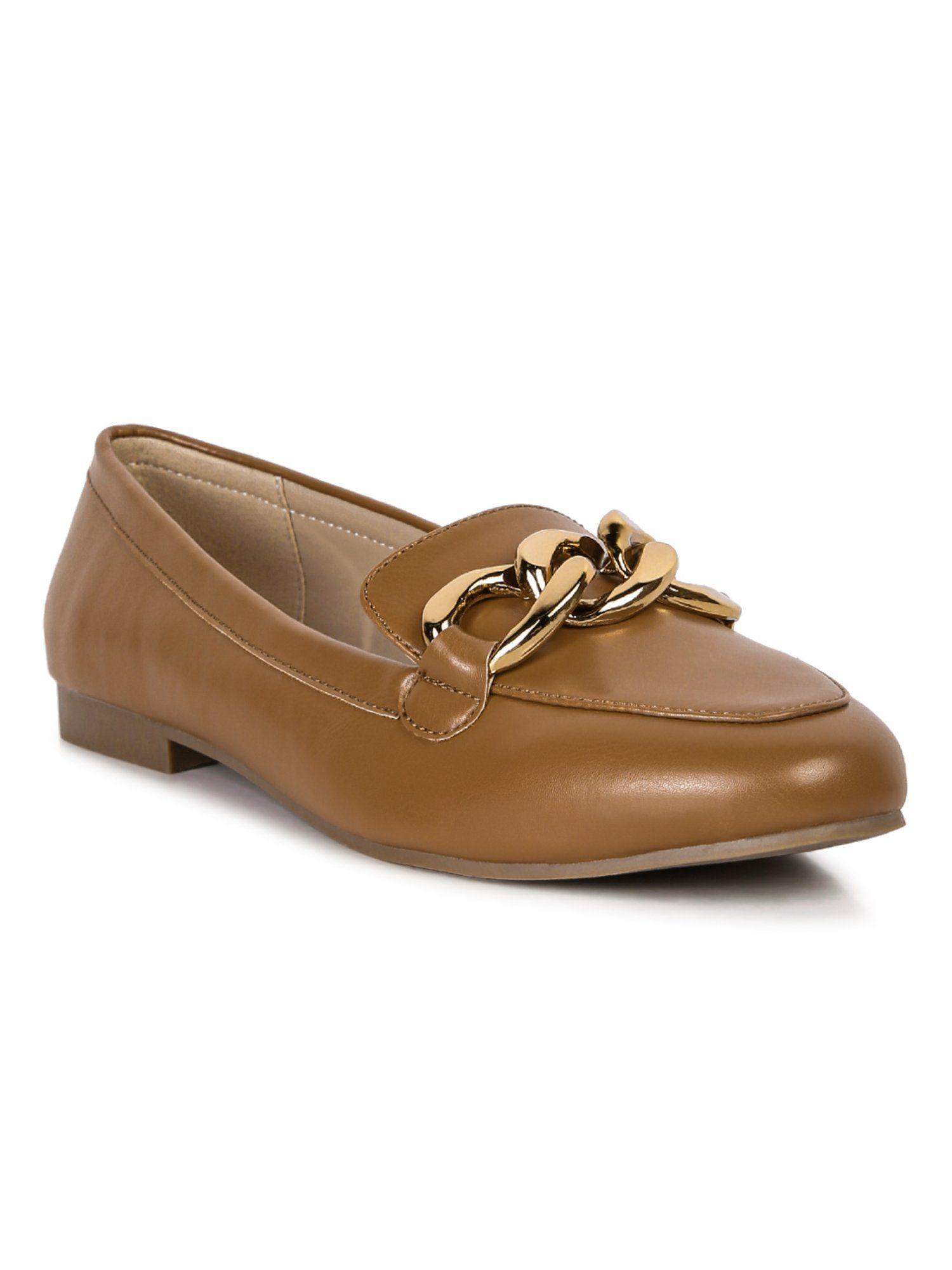 embellished tan loafers