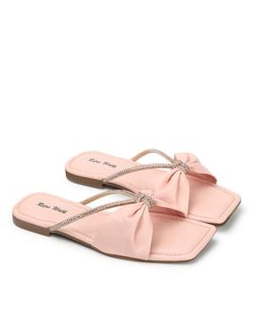 embellished thong-strap flat sandals with bow accent
