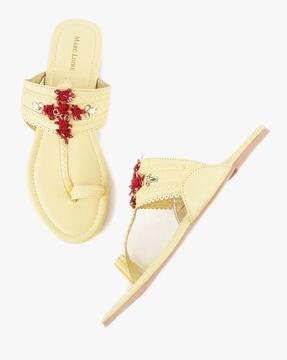 embellished thong strap open toe flat sandals