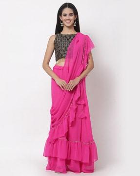 embellished tiered skirt with attached dupatta