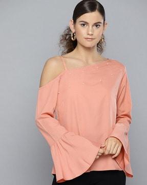 embellished top with bell sleeves