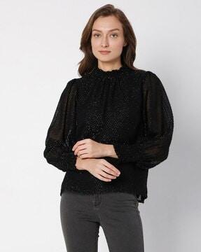 embellished top with cuffed sleeves