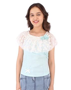 embellished top with ruffled overlay