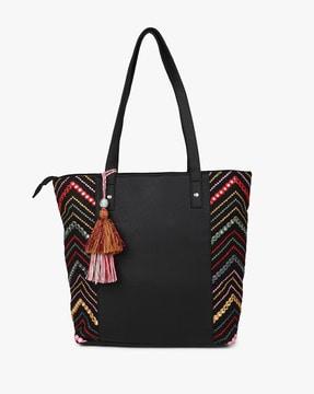 embellished tote bag with tassels