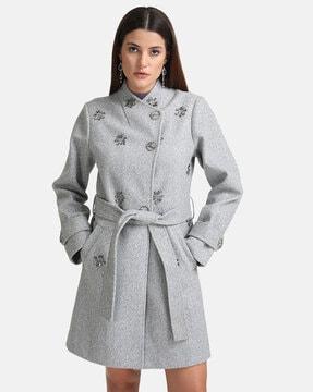 embellished trench coat with tie-up