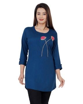 embellished tunic top with roll-up sleeves