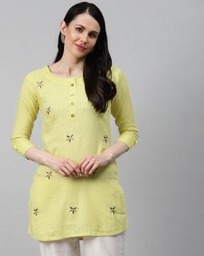 embellished tunic with button placket