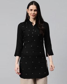 embellished tunic with mandarin collar