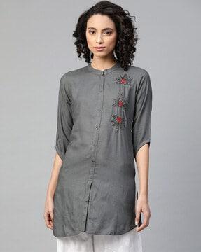 embellished tunic with mandarin collar