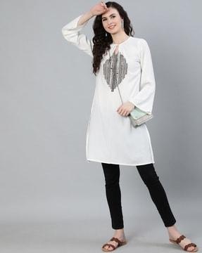 embellished tunic with neck tie-up