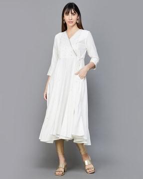 embellished v-neck flared kurta