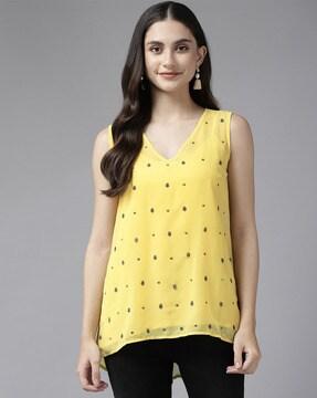 embellished v-neck georgette top