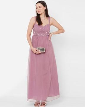 embellished v-neck gown dress