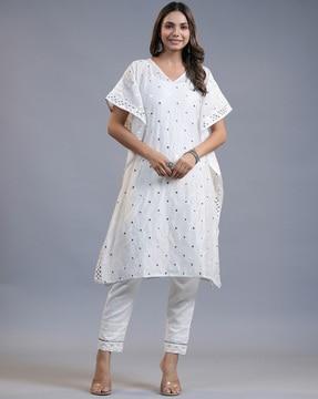 embellished v-neck kaftan kurta