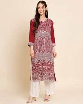 embellished v-neck straight kurta