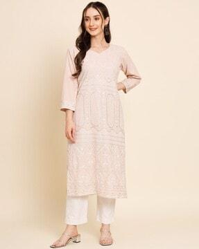 embellished v-neck straight kurta