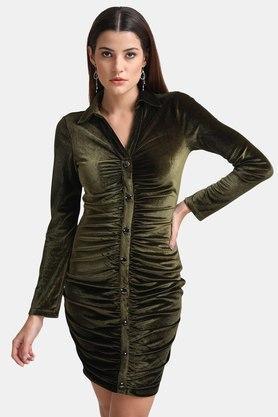 embellished velvet cowl neck womens mini dress - olive