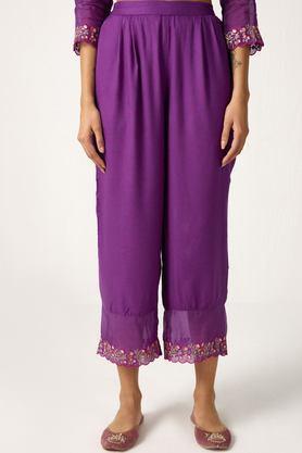 embellished viscose regular fit women's trousers - purple