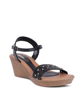 embellished wedges with buckle-closure