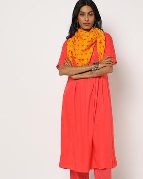 embellished yoke flared kurta with scarf