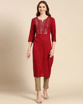 embellished yoke straight kurta